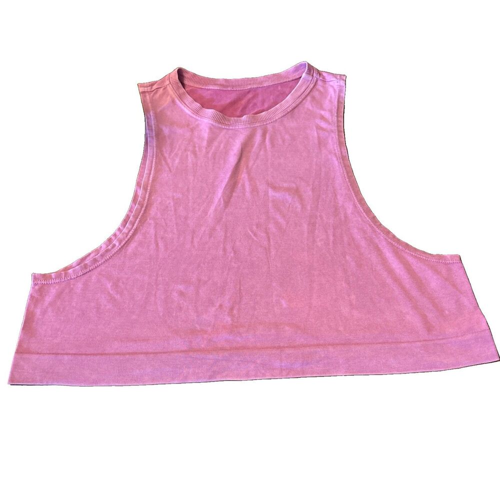 Avocado Yoga Marbled Pink Crew Neck Sleeveless Cropped Tank Top Size M